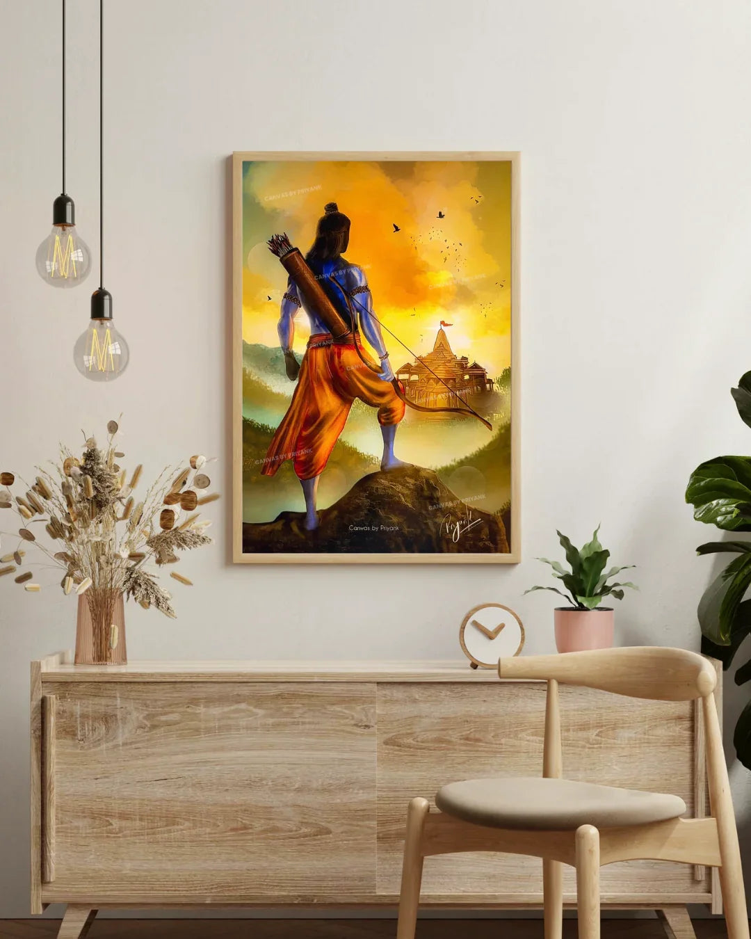 Divine Digital Art of Prabhu Shri Ram looking over Ayodhya - Canvas by Priyank & Khushboo