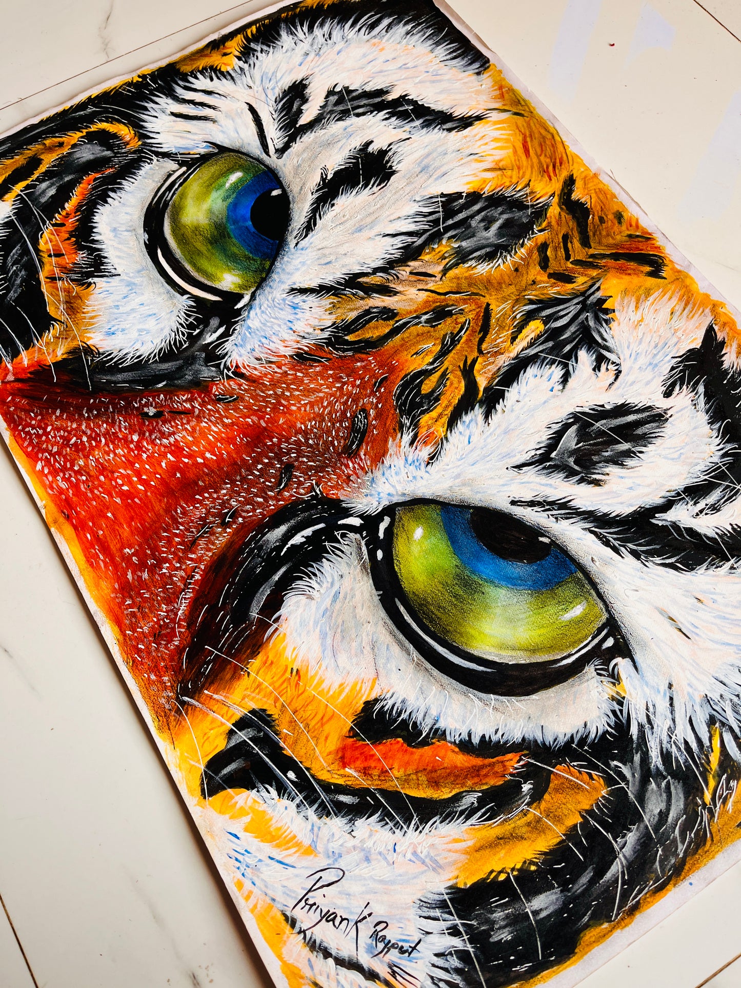 Baby Tiger Face Acrylic on Canvas by Priyank Deep Singh