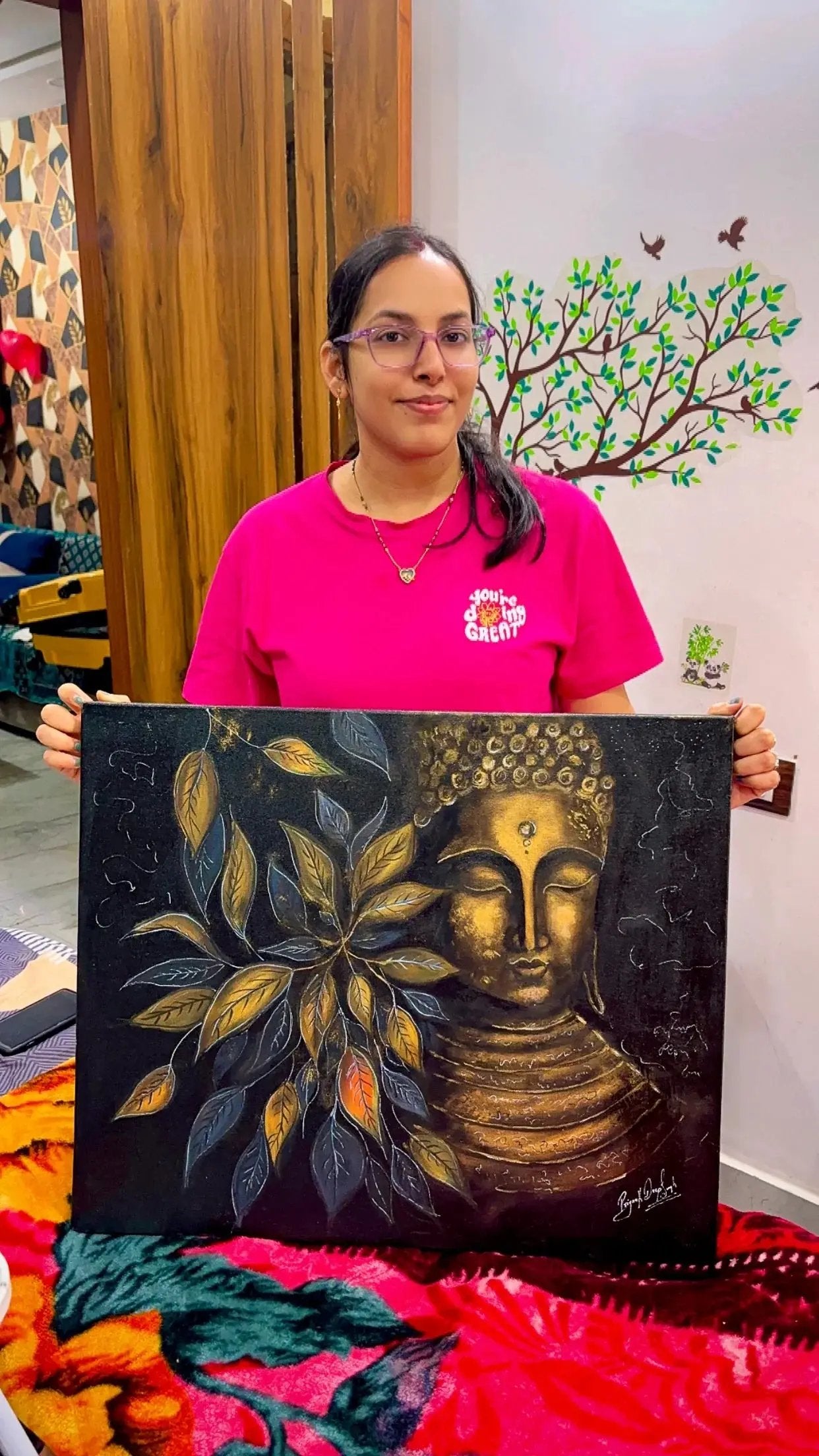 Meditating Buddha Acrylic on Canvas - Canvas by Priyank & Khushboo