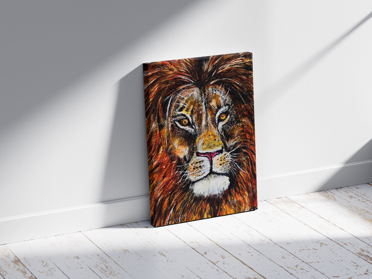 Majestic Lion Face Original Hand-Painted Acrylic on Canvas 24x36 - Canvas by Priyank & Khushboo