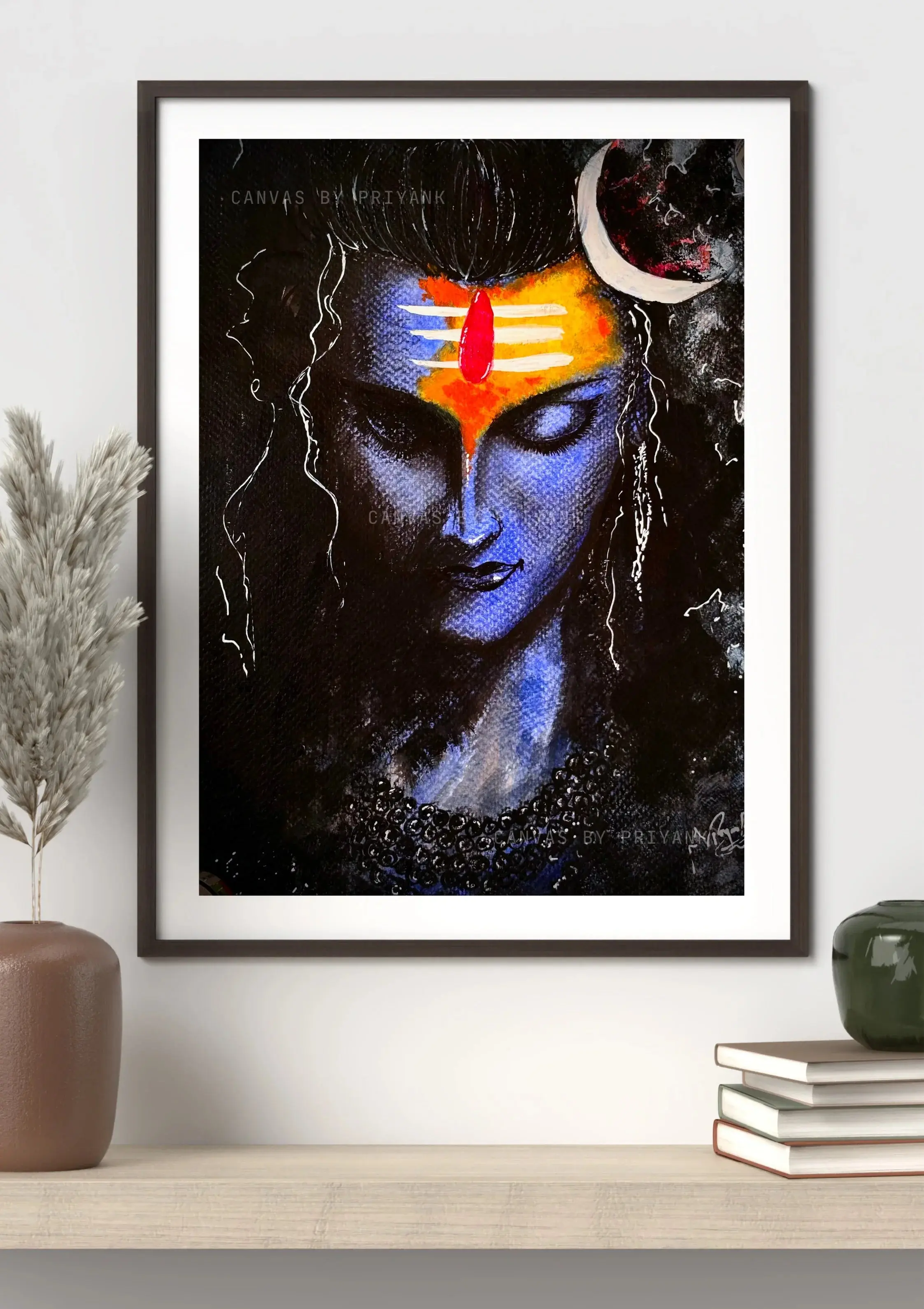 Divine Lord Shiva Mahadev Original Hand-Painted Acrylic on Canvas (12X16) - Canvas by Priyank & Khushboo