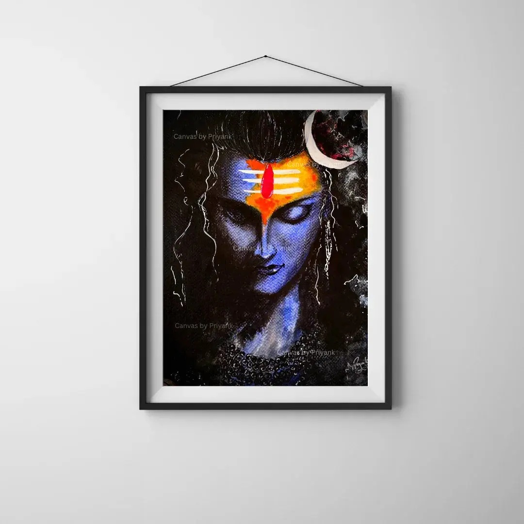 Divine Lord Shiva Mahadev Original Hand-Painted Acrylic on Canvas (24X36) - Canvas by Priyank & Khushboo