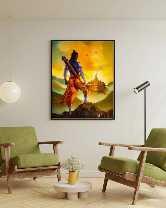 Divine Digital Art of Prabhu Shri Ram looking over Ayodhya - Canvas by Priyank & Khushboo