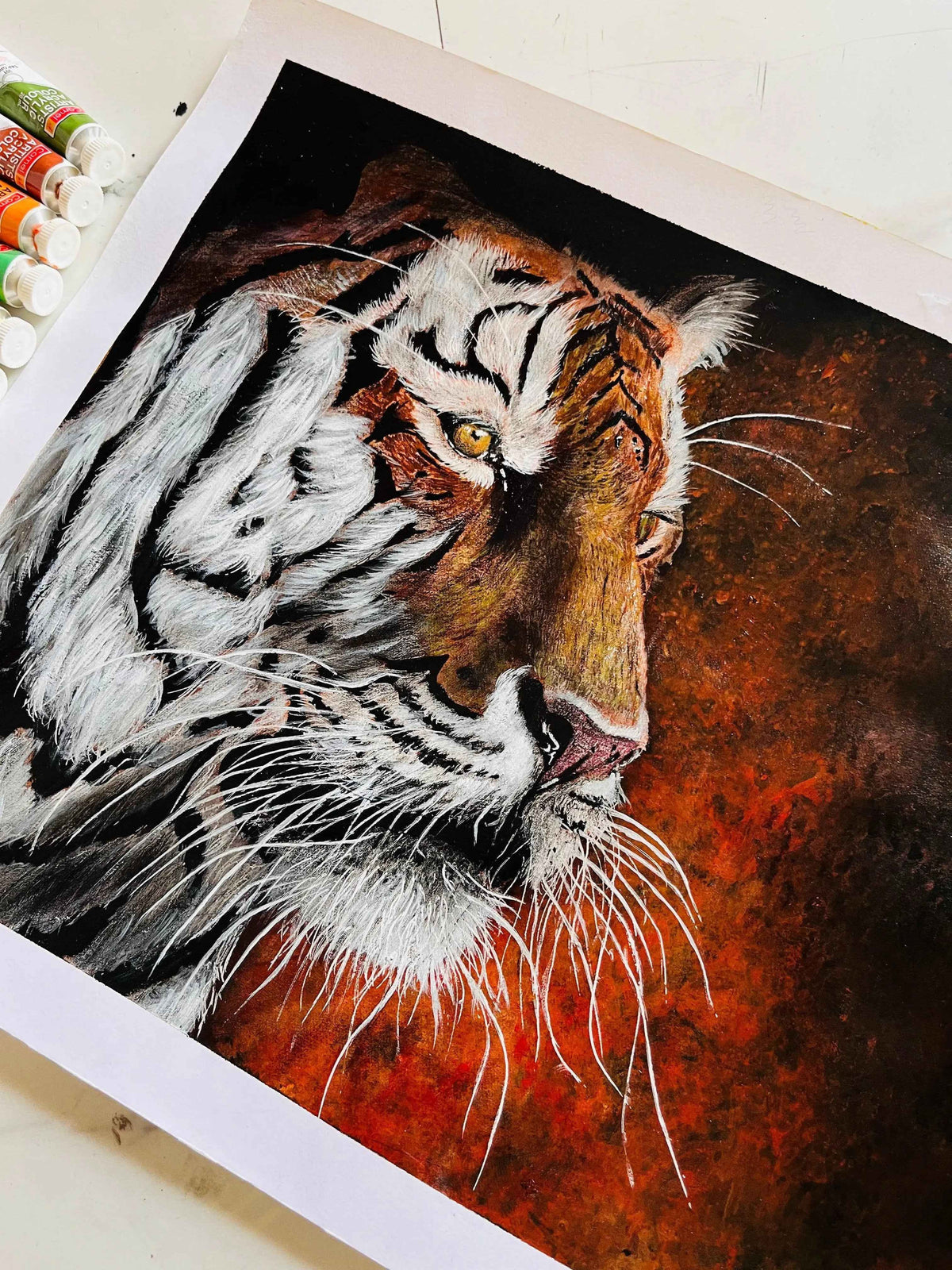 Royal Bengal Tiger Original Hand-Painted Acrylic on Canvas - Canvas by Priyank & Khushboo