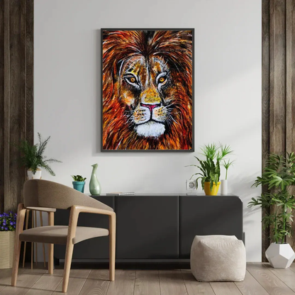 Majestic Lion Face Original Hand-Painted Acrylic on Canvas 12X16 - Canvas by Priyank & Khushboo