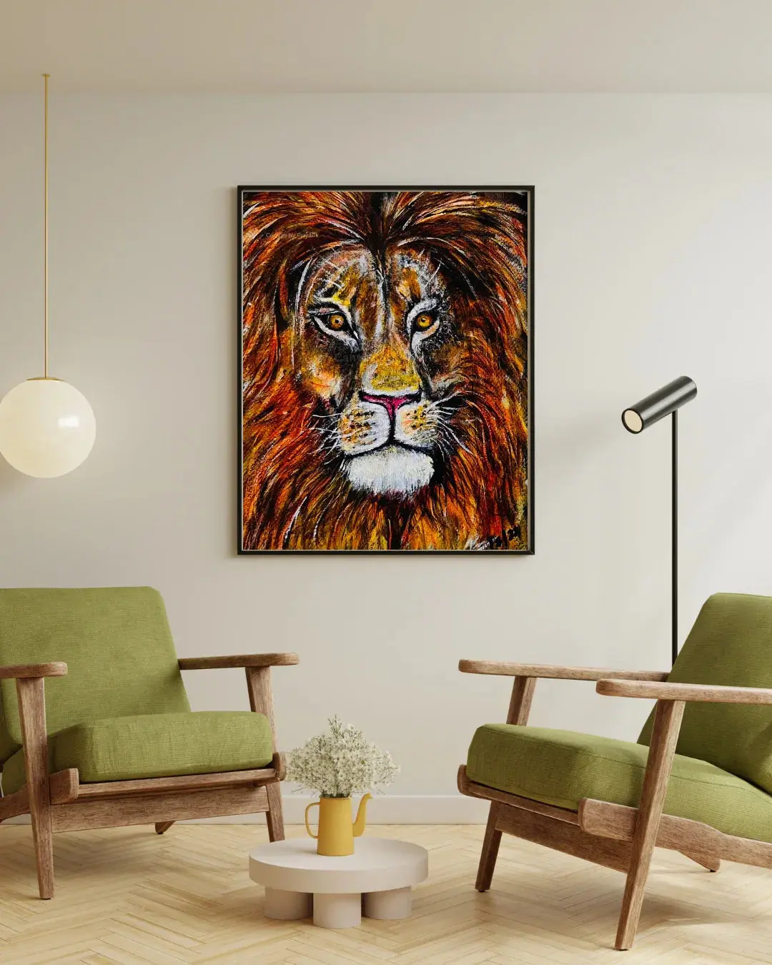 Majestic Lion Face Original Hand-Painted Acrylic on Canvas 12X16 - Canvas by Priyank & Khushboo