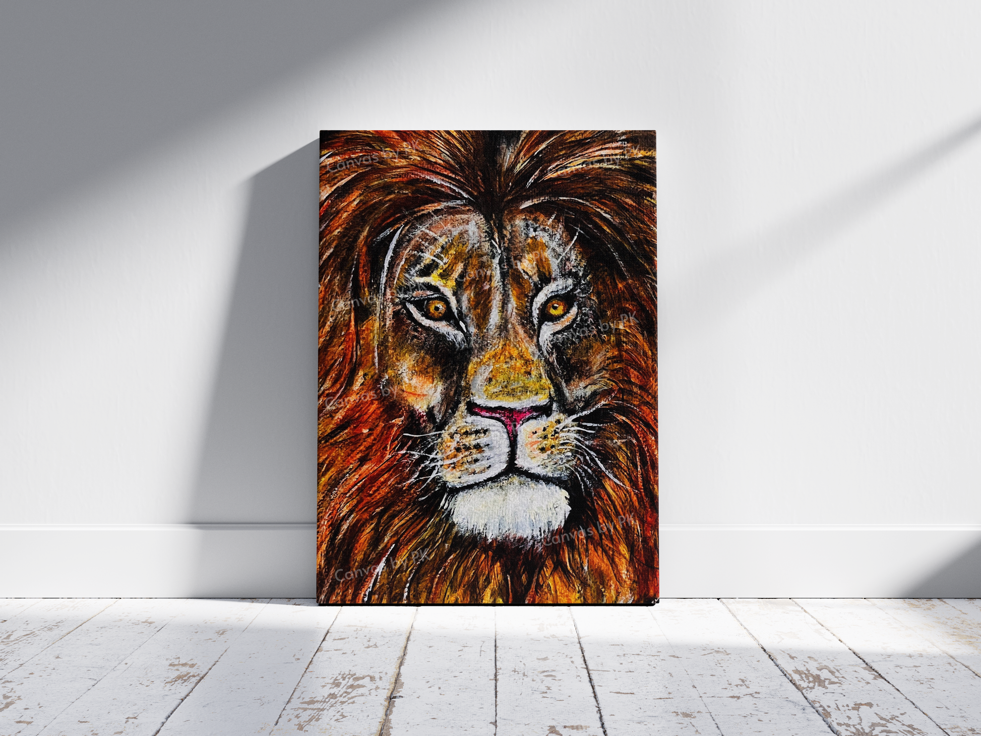 Majestic Lion Face Original Hand-Painted Acrylic on Canvas 24x36 - Canvas by Priyank & Khushboo