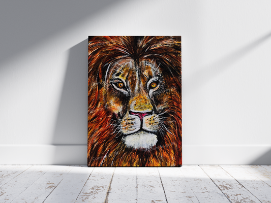 Majestic Lion Face Original Hand-Painted Acrylic on Canvas 24x36 - Canvas by Priyank & Khushboo