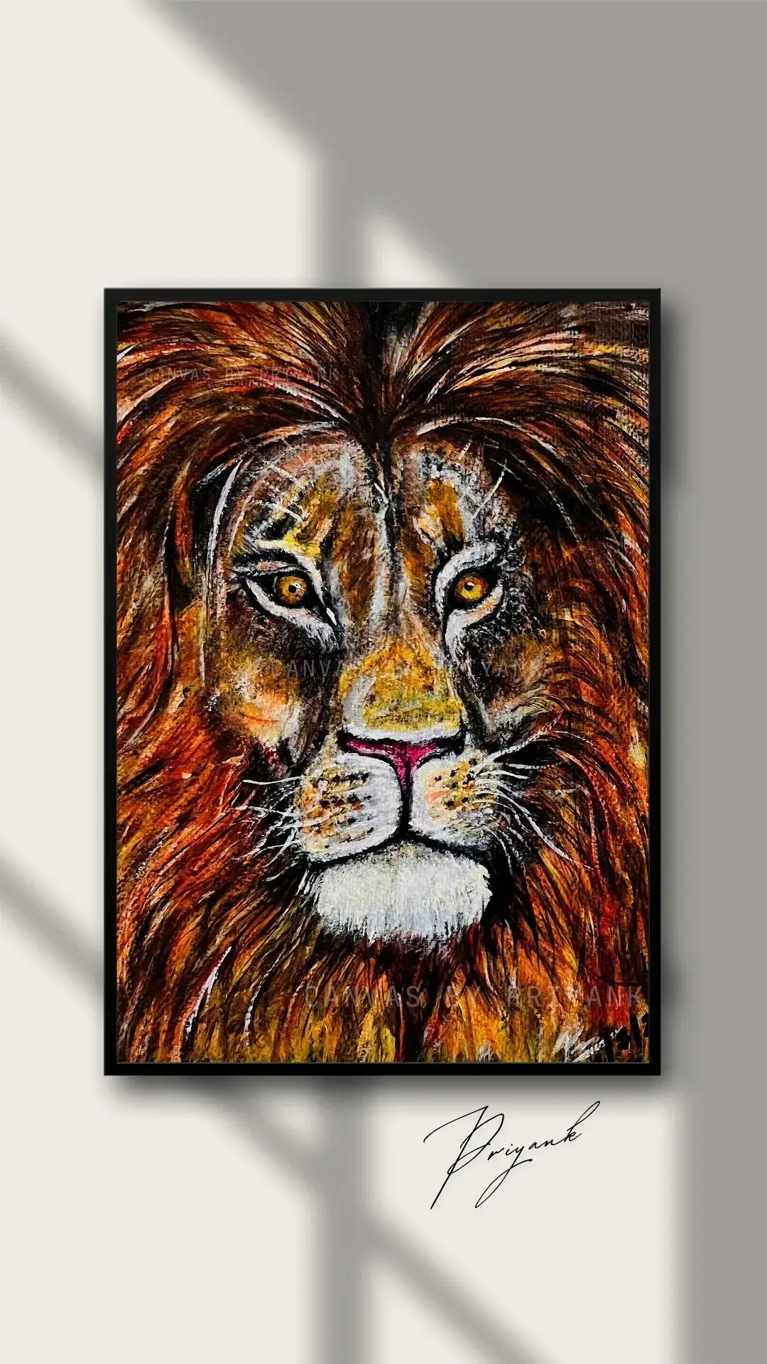 Majestic Lion Face Original Hand-Painted Acrylic on Canvas 12X16 - Canvas by Priyank & Khushboo
