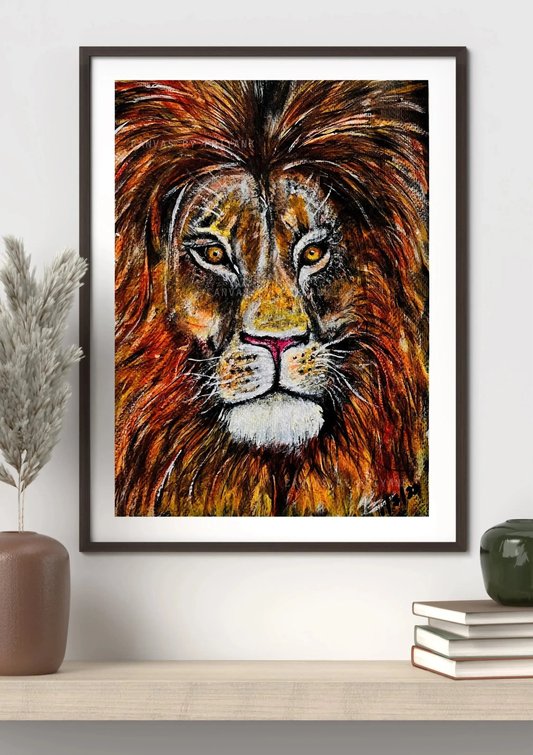 Majestic Lion Face Original Hand-Painted Acrylic on Canvas 12X16 - Canvas by Priyank & Khushboo