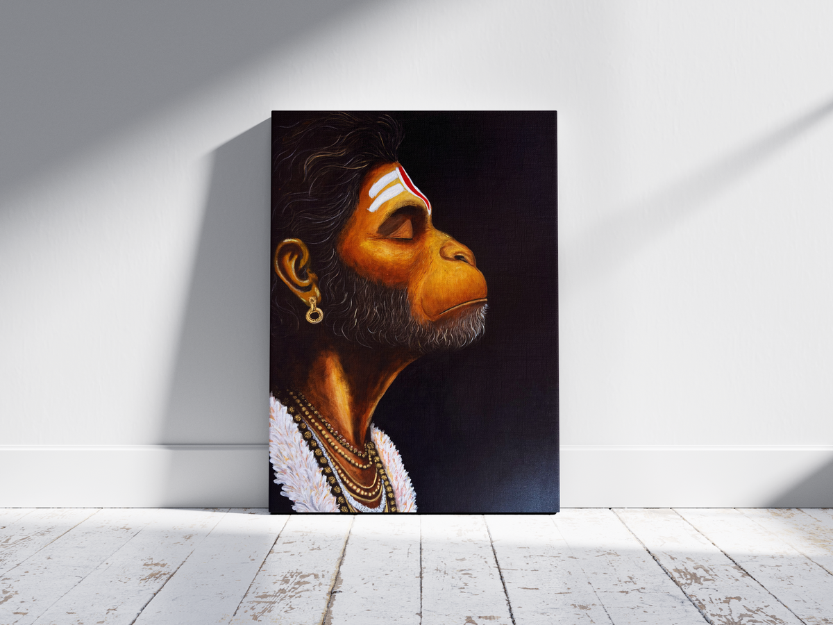 Meditating Lord Hanuman Ji Original Acrylic Painting on Canvas | 24x36 Spiritual Wall Art (Copy)