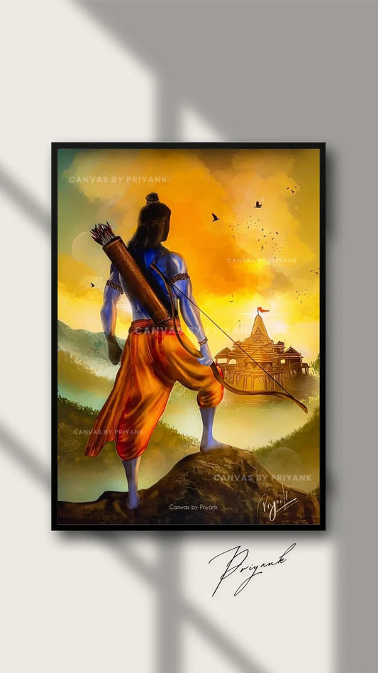 Divine Digital Art of Prabhu Shri Ram looking over Ayodhya - Canvas by Priyank & Khushboo