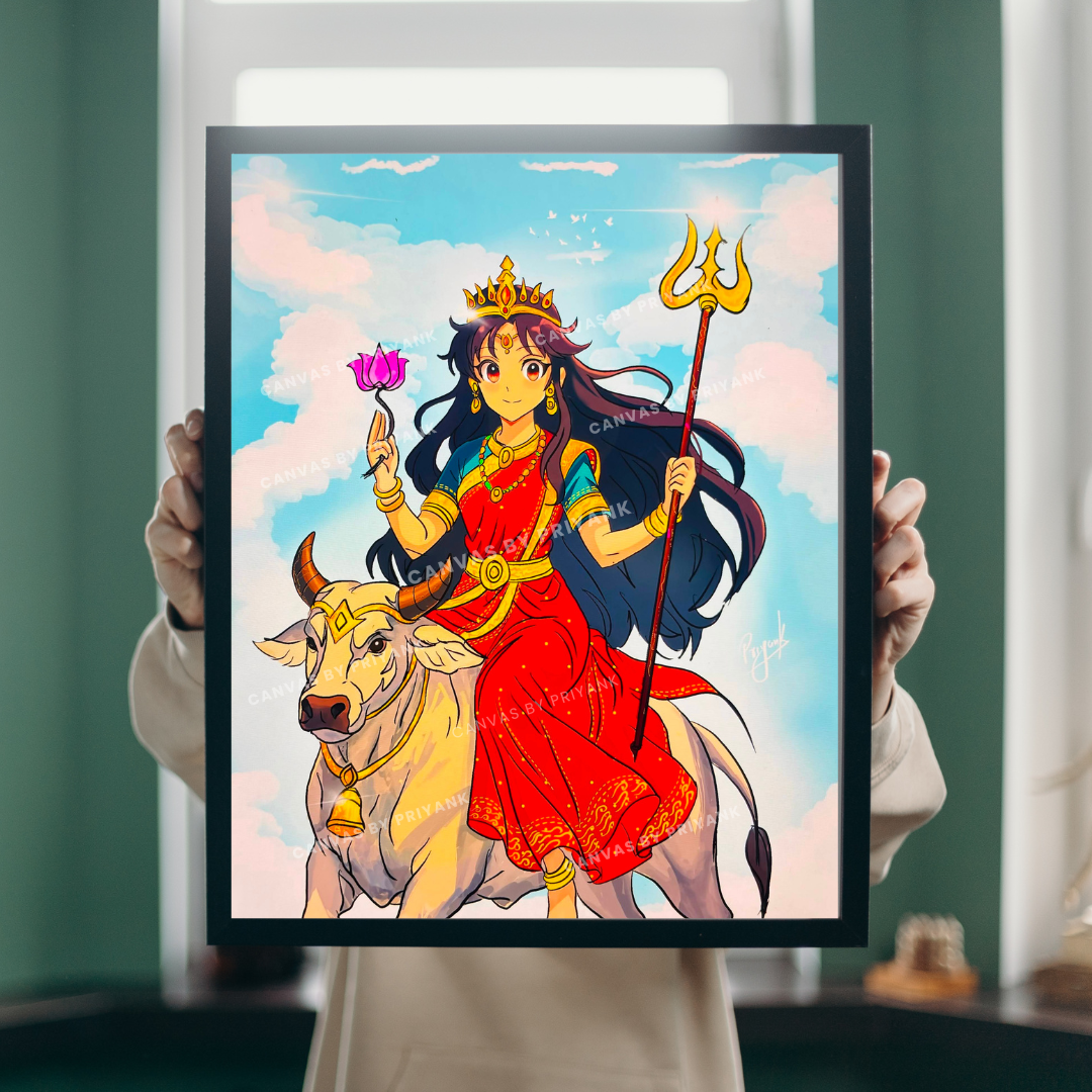 Anime Art style of Maa Shailputri | Navratri Special Goddess Painting | Digital Artwork - Canvas by Priyank & Khushboo
