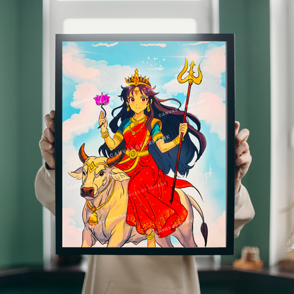 Anime Art style of Maa Shailputri | Navratri Special Goddess Painting | Digital Artwork - Canvas by Priyank & Khushboo