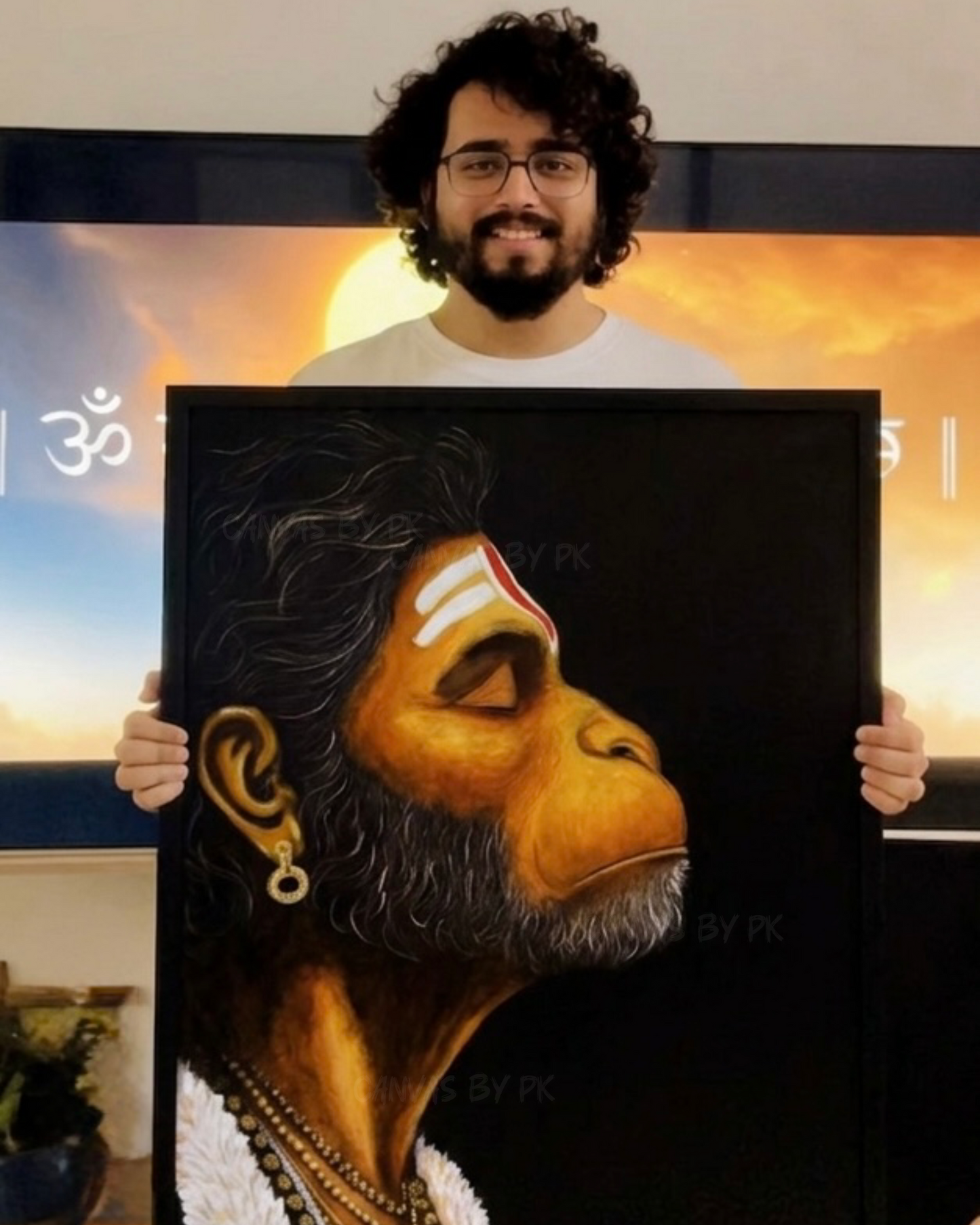 Meditating Lord Hanuman Ji Original Acrylic Painting on Canvas | 24x36 Spiritual Wall Art